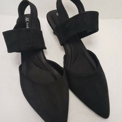 Anne Klein Black Suede Kitten Heel Shoes - Size 9