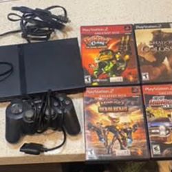 PS2 Slim w/ 5 Games (Ratchet & Clank, Shadow of Colossus, & Midnight Club 3)