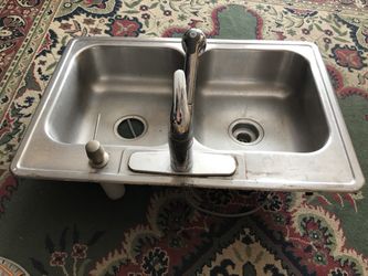 Stainless steel double kitchen sink with faucet