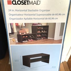 New In Box Closet Maid 24” Horizontal Stackable Shoe Organizer Espresso Finish