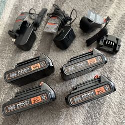 BLACK+DECKER 20V MAX POWERCONNECT 4 Batteries + 3 Chargers OEM