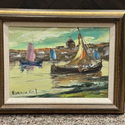 VIRGILIO COSTA (b1897) MCM Harborscape Oil Painting (Listed, Portugal)