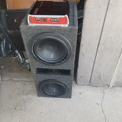 2 ..10 Inch Punch Speakers In Boxs With Amp And Soundstream Bass Knob 150..obi