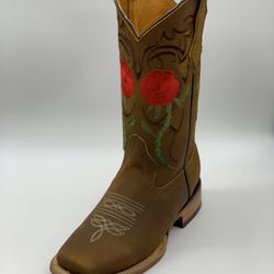 Women's Red Floral 🌹 Embroidered Leather Boots