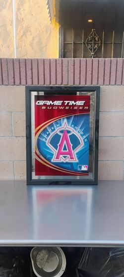 BUDWEISER ( ANGELS ) FRAME. ( ALSO PLENTY OF NEON SIGNS / LIGHTS AVAILABLE FOR SALE ) DODGERS & ANGELS BOBBLEHEADS AVAILABLE. TAP HANDLES .