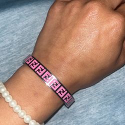 Fendi Silver and Pink Logo Bangle