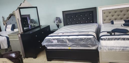 Queen bed with led light and headboard