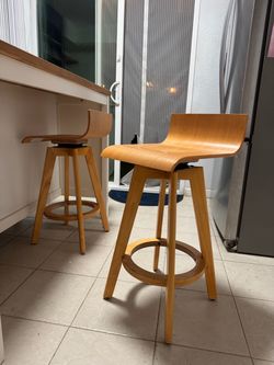 Set of 2 Modern Wood Swivel Bar Stools