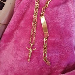 14 K Gold Chain  With Cross And 14 K Blank Bracelet 