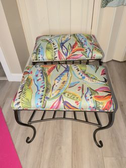Set of 2 Upholstered Metal Ottomans