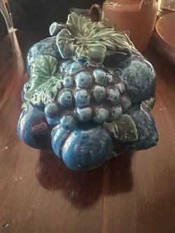 Vintage inarco mood indigo blue cookie jar with lid canistar 1960s footed