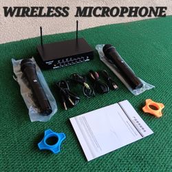 Depusheng Wireless Microphone UHF Professional 2 Channel Dynamic Handheld Microphone Set NEW!