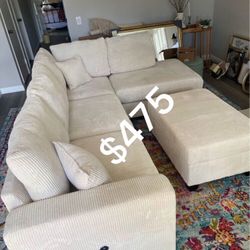 Beautiful! Sectional Sofa With Storage Ottoman Ivory Corduroy 