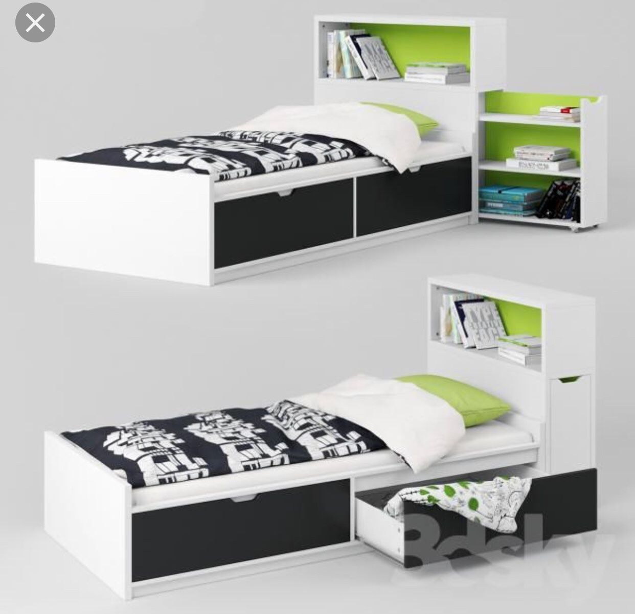 IKEA Flaxa bed mattress vase headboard