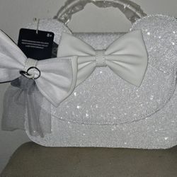Disney LOUNGEFLY Minnie Mouse Sequin Wedding Bride Crossbody Bag Purse White