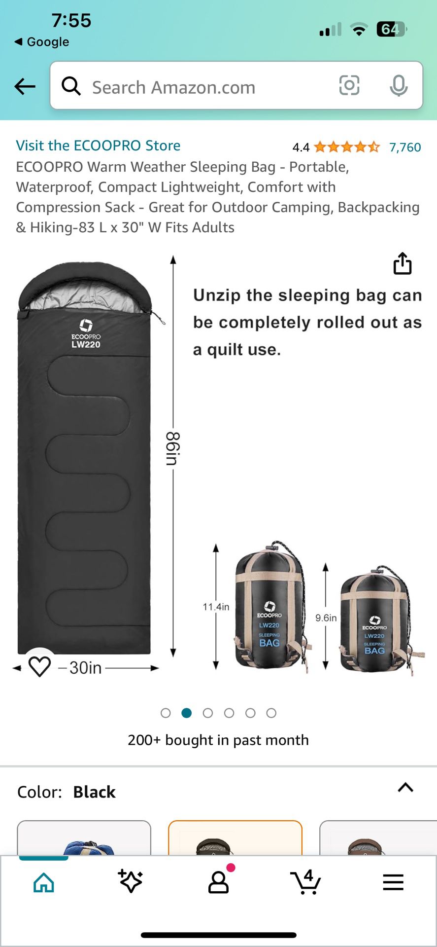 New Ecoopro LW220 Sleeping Bag Adult