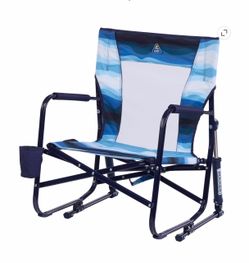 Outdoor Beach Rocker Low Profile Rocking Beach Chair with Cup Holder, Wave Blue