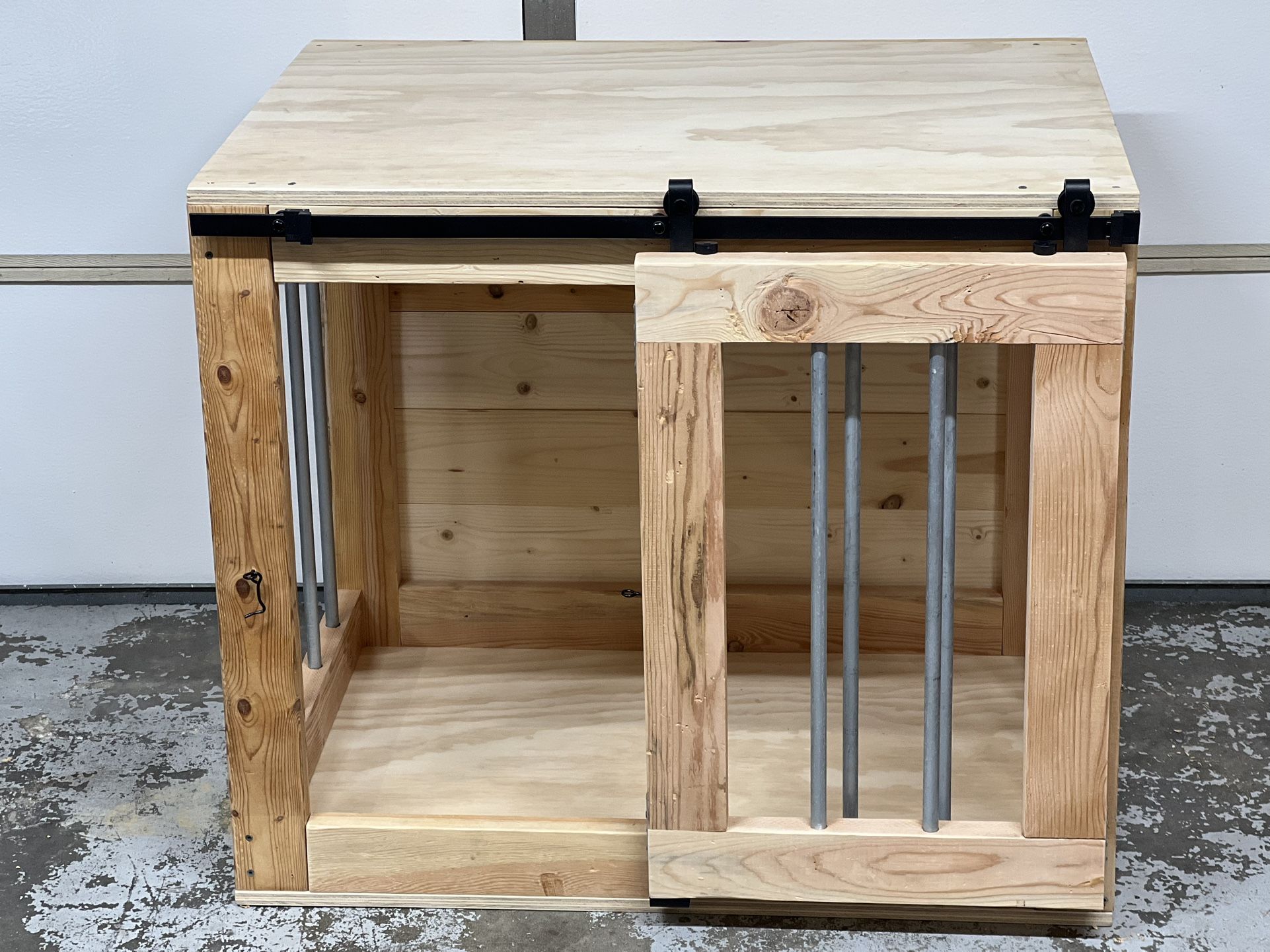 Dog Crate Furniture Kennel Sliding Barn Door Farmhouse Decor Sanded