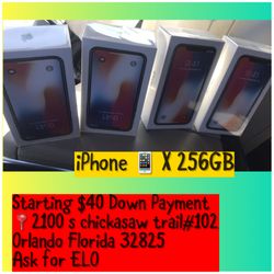iPhone X 64/256GB UNLOCK for$40 Down Payment