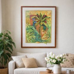 2003 Coconut Grove Arts Festival Framed Peacock Poster 21x29 Vintage Miami