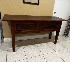 WOOD ENTRYWAY, CONSOLE (VERY STURDY)Table 70” W By 36” H By 23” Deep… In Excellent Condition…$295
