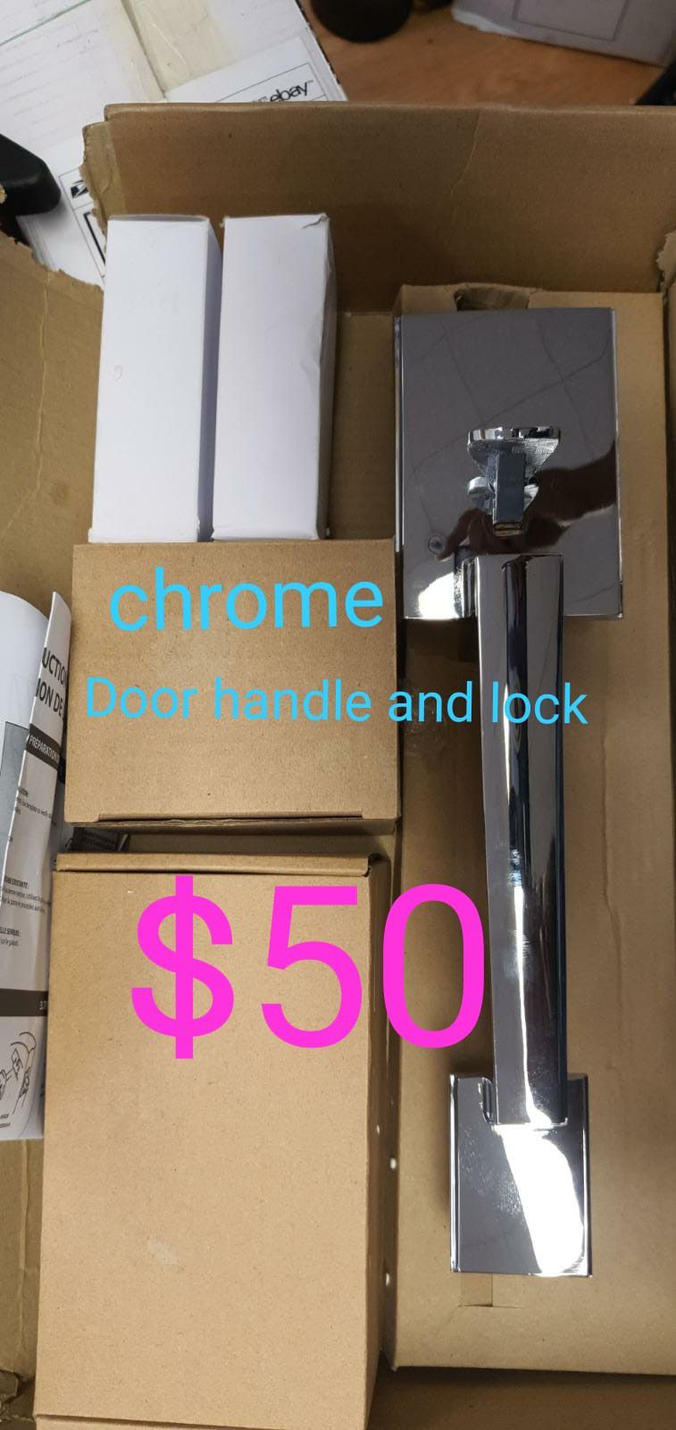Chrome front door handle with deadbolt lock