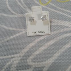 10k 5mm Sterling Silver Earrings Simulated Diamond