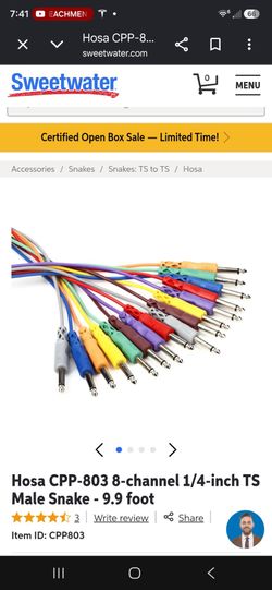 Hosa CPP-801 8-channel 1/4-inch TS Male Snake - 3.3 foot