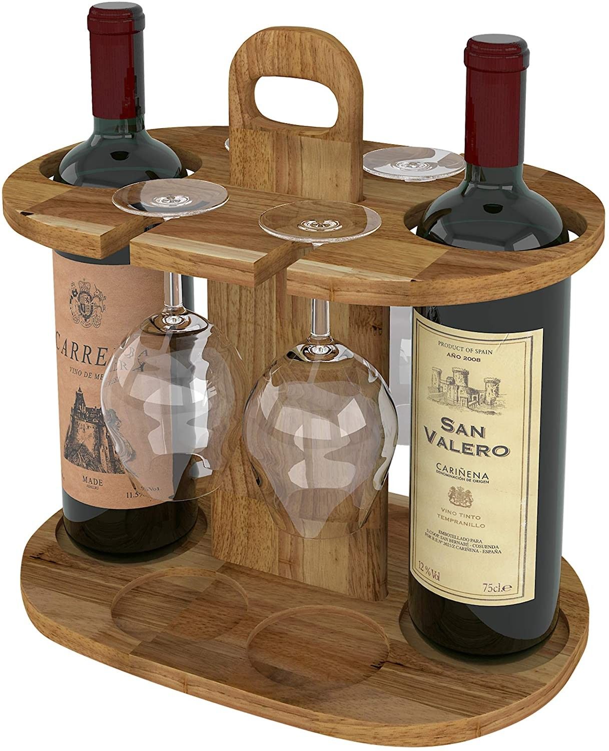 2 Bottle Wine Rack Stand, Rustic Farmhouse Wood Wine Carrier Bottle ...