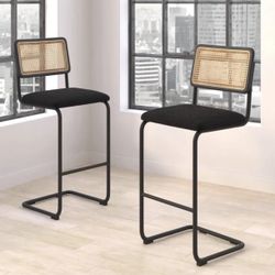 4 Black Boucle Bar And Cane Stools 