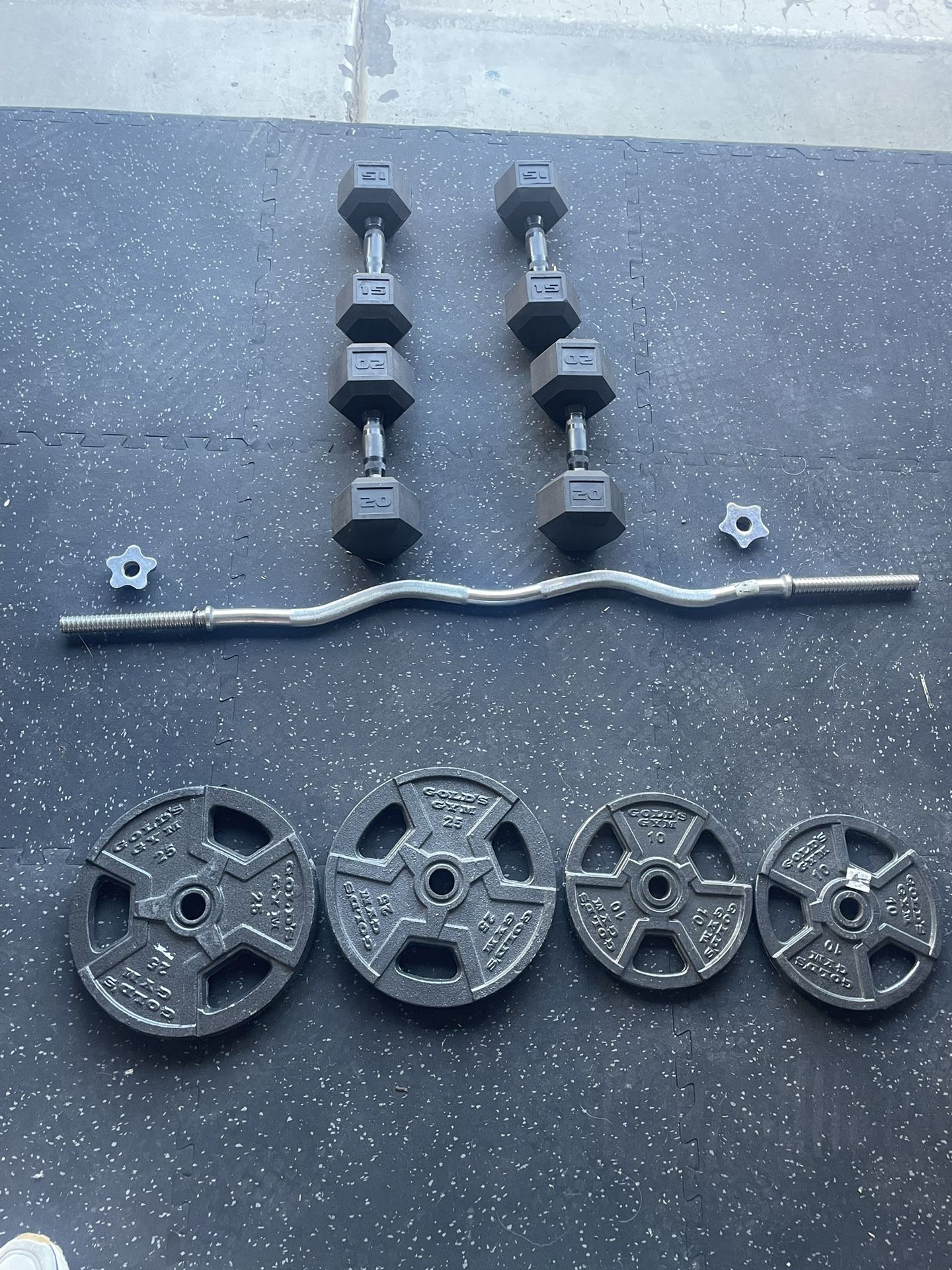 Spin Lock Curl Bar, Plates Weight And Dumbbells