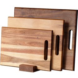 Wood Cutting Boards Set of 3 PCS for Kitchen, Large Wooden Cutting Board Set with Handle, Thick Chopping Board, Butcher Block Wooden Trays for Meat, F