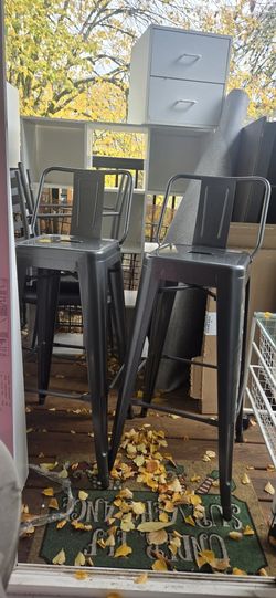 Pewter Metal Hip Barstools (2)