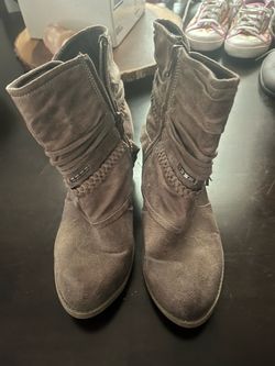 Gray Suede Ankle Boots with Braided Detail