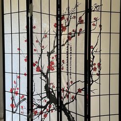 6’ TALL 4 PANEL PLUM BLOSSOM ROOM DIVIDER - NEW