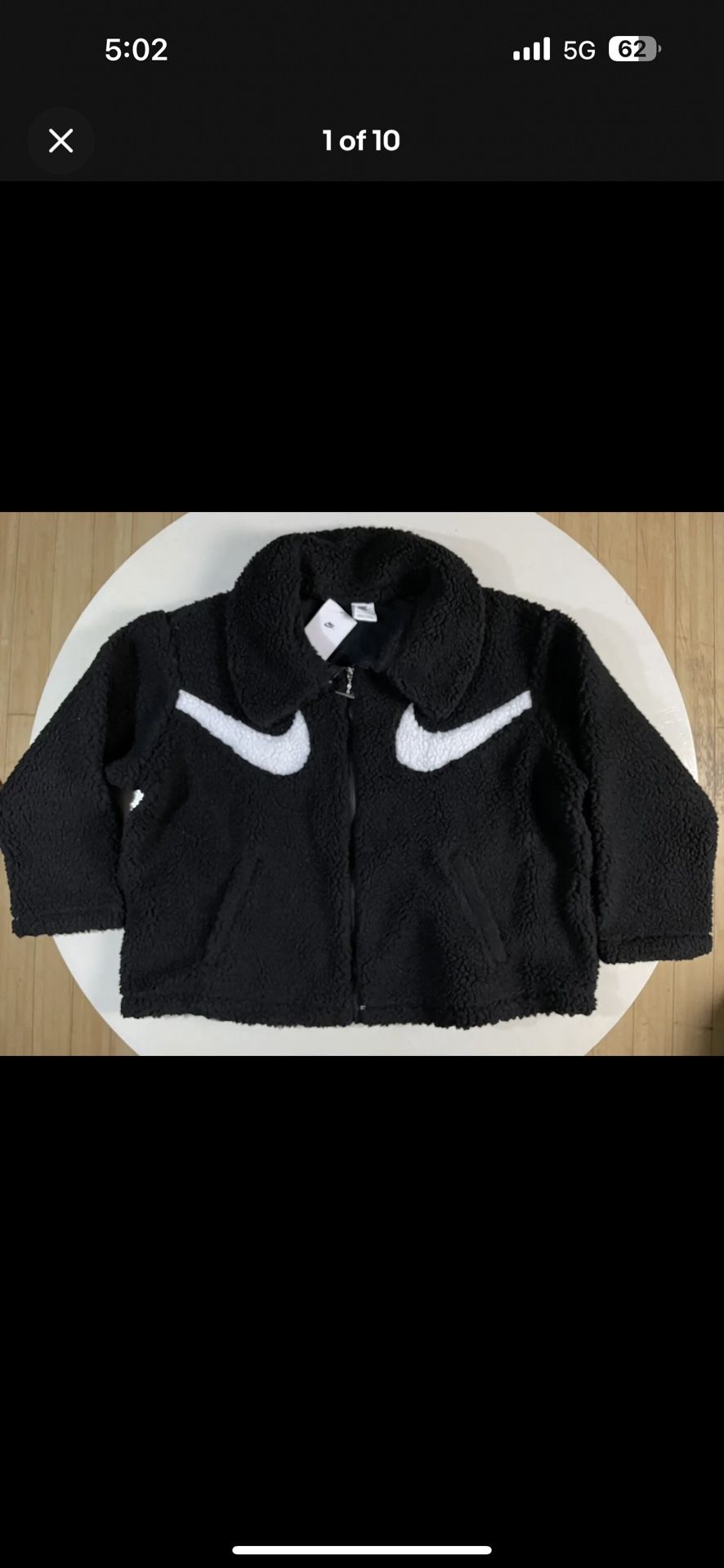 Nike NSW Swoosh Sherpa Jacket Black White Women’s Size Large DD5620-010