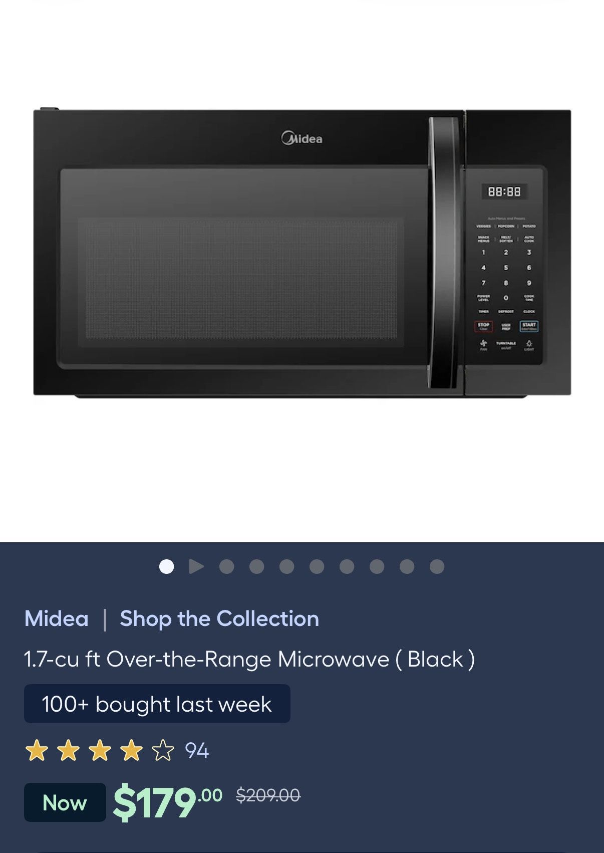 Midea Shop the Collection 1.7-cu ft Over-the-Range Microwave (Black)