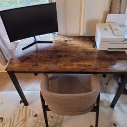 Complete Workstation: Desk, Chair, Curved Monitor & HP Printer