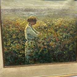 Antique Oil Painting Berry Pickers 