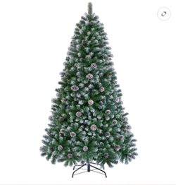 7.5ft Artificial Christmas Tree, Snow Flocked Christmas Tree w/82 Pinecones, 1346 Frosted Tips 592897