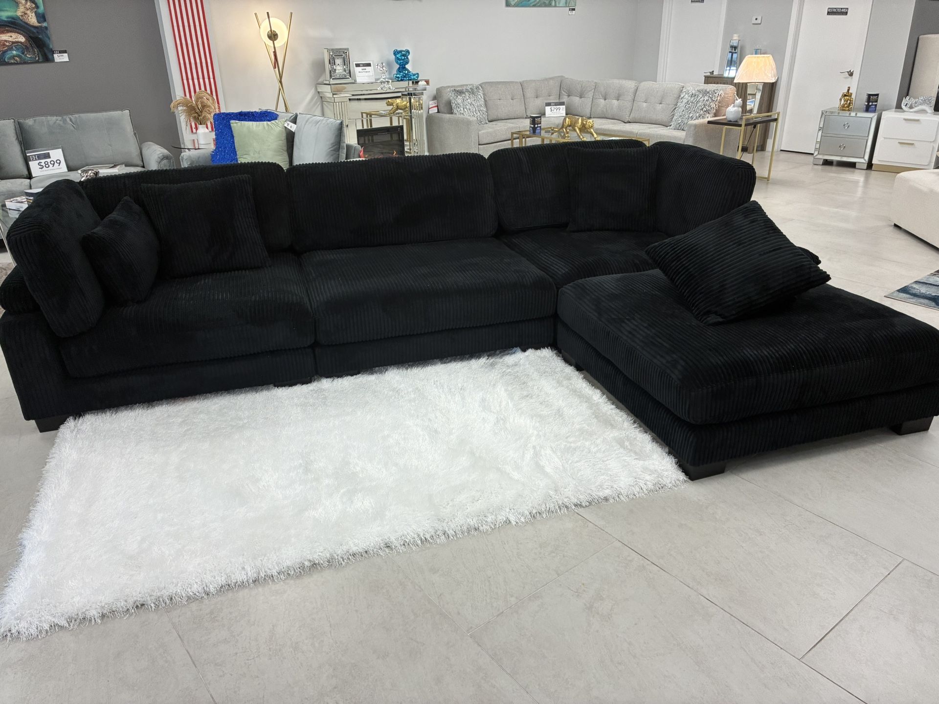 New Sectional Corduroy Black 135”