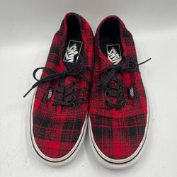 Vans Authentic Flannel Sneakers Unisex  W8 M6.5 Red & Black Plaid low top lace up shoes