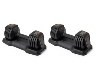 Pair of Adjustable Dumbbells 5β25 LB Each + Storage Bases β 50 LB Total