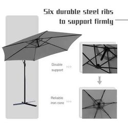 9.5-ft Steel Gray Garden Patio Umbrella with Base