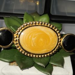#2411, ART DECO VINTAGE, NEW LAWRENCE BOTT BROOCH PIN 3"W 1"H 1980's GOLD PLATED. 