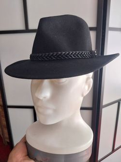 Black Felt Fedora Hat with Braided Band size M