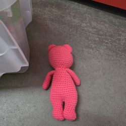 Pink Stuffed Crochet Bear Handmade 
