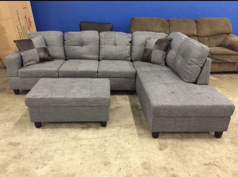 Gray Linen Sectional Couch