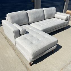 Brand New. Mid Century Modern Tufted Sofa Sectional. Left Arm Facing. Retails Over $2300. 