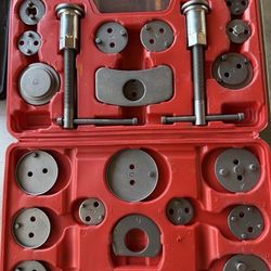 24-pcs Disc Brake Caliper Piston Compressor Wind Back Repair Tool Kit for Cars, with Carrying Case,Red